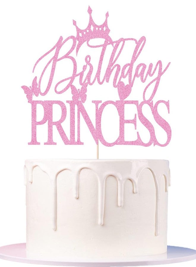 Auteby Glitter Birthday Princess Cake Topper - Happy Birthday Cake Topper for Crown Girl Party Decoration (pink) - Image 5